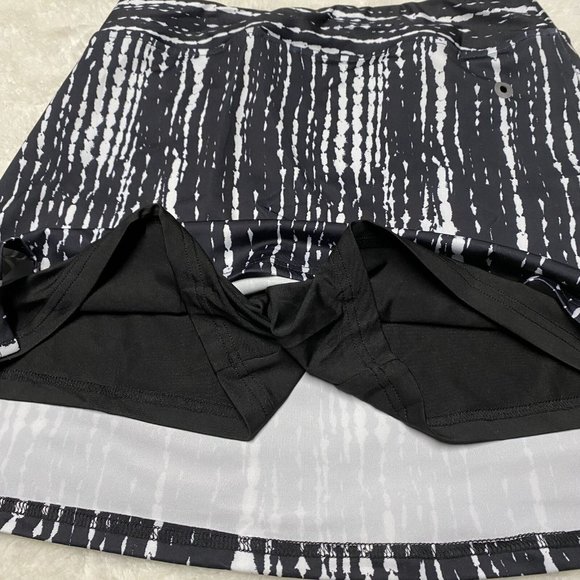 Women's A-Line Skirt Small Black Linear Linde Polyester Stretch Short Length - Picture 7 of 12